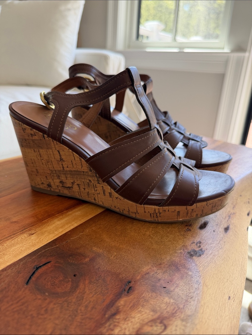 Franco Sarto Women’s Brown Cork Wedge Sandals - Stylish Strappy Comfort